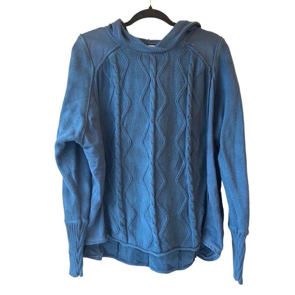Neon Buddha cable knit hooded oversized sweater 100% cotton M blue